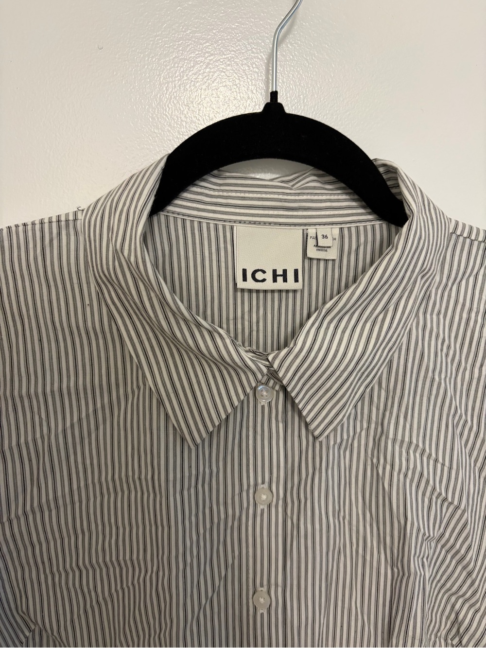 ICHI Women's Black and White Striped Button-Down Shirt